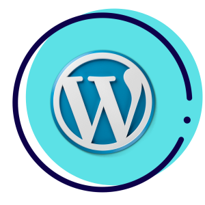 WordPress logotipas mėlyname fone